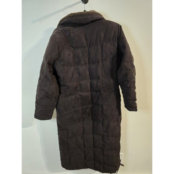 Vintage LL Bean Women PM Faux Suede Quilt Goose Down Parka Coat Sherpa Collar - Picture 6 of 6